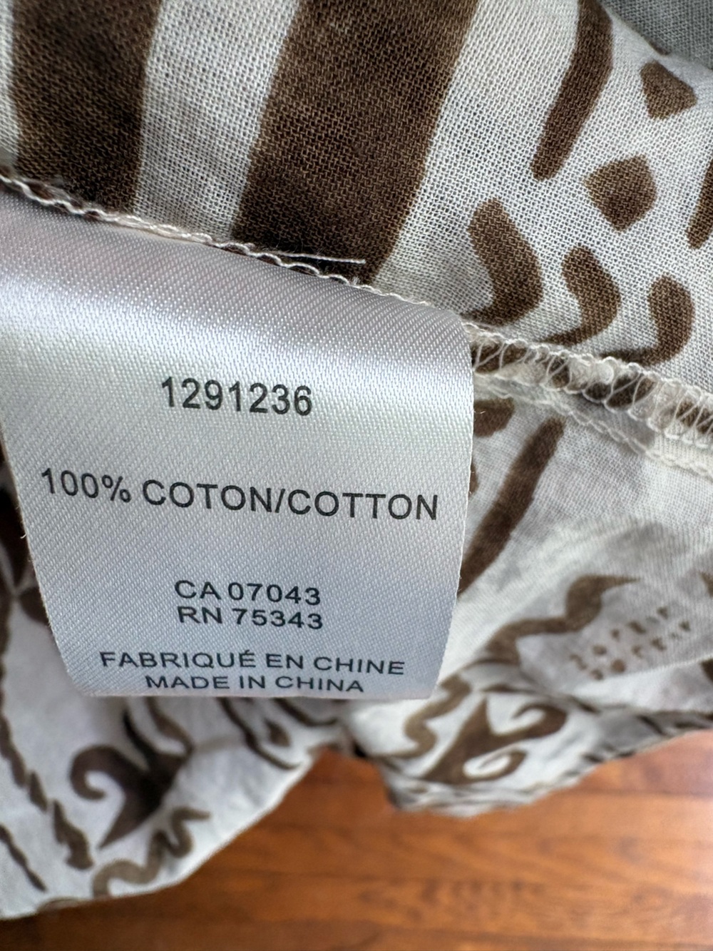 Calypso St. Barth Cream and Brown Printed Shirt | Small | 100% Cotton - Picture 4 of 4